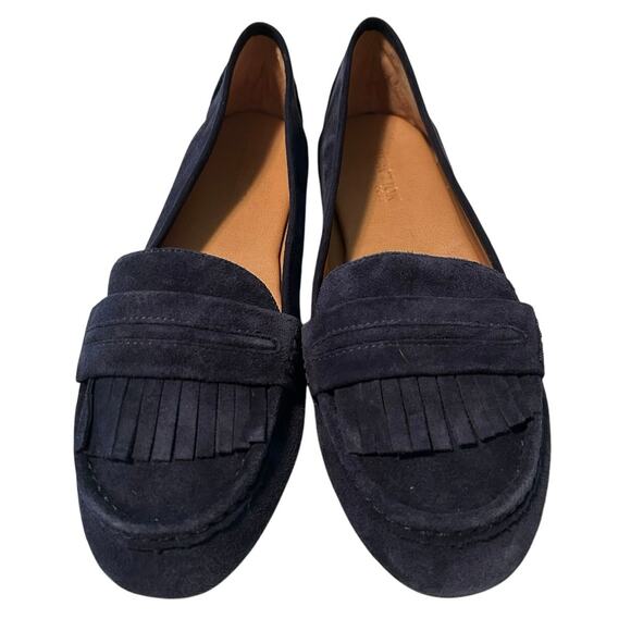 Reaction Kenneth Cole Bare-ing Moccasin Loafer Flats Navy Suede 9.5m - Picture 1 of 10